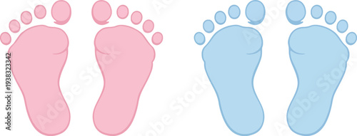 Cute Pink and Blue Baby Footprints Vector Illustration for 2026 Gender Reveal or Baby Shower on White Background