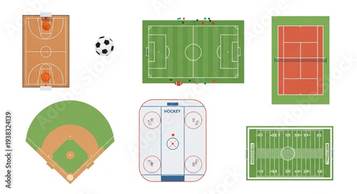 Collection of Various Sports Fields and Courts Illustration.