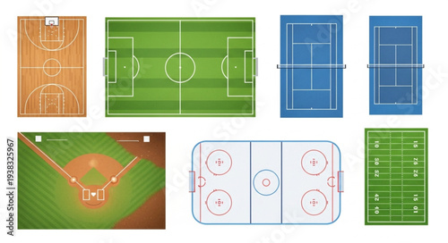 Collection of Various Sports Fields and Courts Top View.
