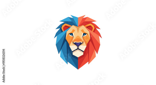 Lion Face Divided Colorful Illustration.