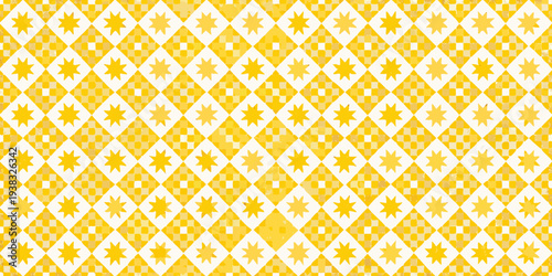 Geometric pattern of yellow and white stars and diamonds fills the frame