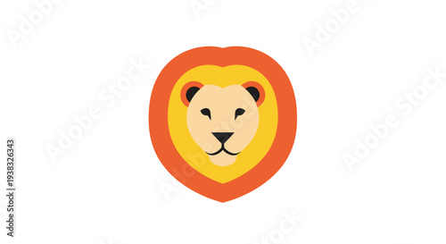 Lion Face Icon in Orange Circle.