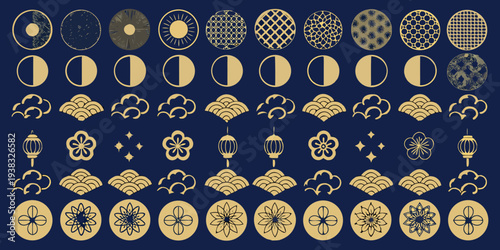 Collection of japanese inspired geometric patterns and traditional motifs