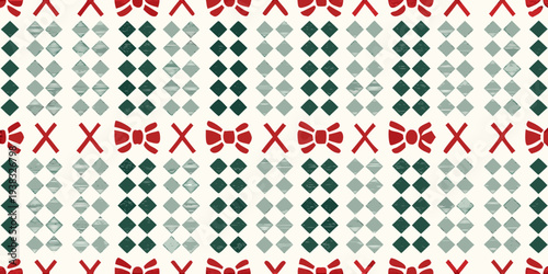 A seamless pattern featuring diamonds and nordic style bows