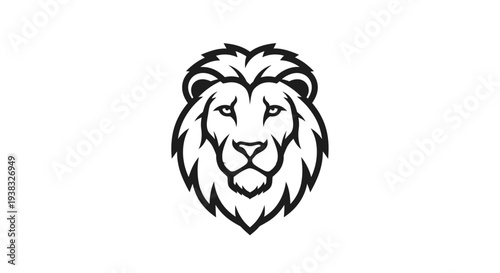 Lion head illustration in black lines.