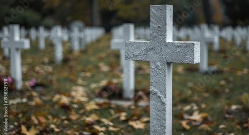 Christian cemetery cross on new grave close up symbolizing memory everlasting with copy space