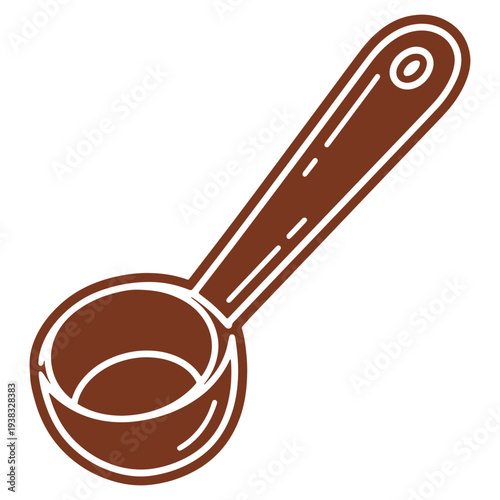 Simple coffee scoop illustration with clean lines and a dark brown hue on a white background for use in graphic design
