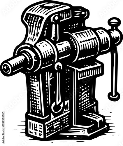 Vintage Bench Vise Engraving Retro Machinist Parallel Jaw Illustration