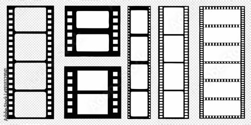 Collection of vintage film strips and frames on a dotted background