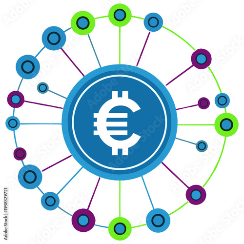 Cryptocurrency concept with coin and digital nodes
