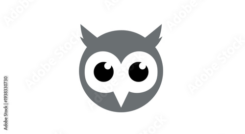Gray Owl Icon with Big Eyes.