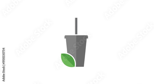 Gray plastic cup with straw.