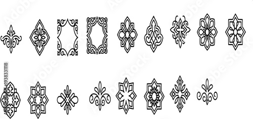 17 liner icon for arabesque ornaments and floral frames for islamic greeting cards and cultural decoration designs.