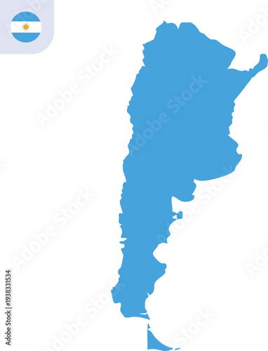 Argentina Map Vector Illustration with Clean Blue Country Silhouette Shape Isolated on Transparent Background, Hand Made Geography Design of Argentine Territory in South America, AI EPS10 JPG PNG