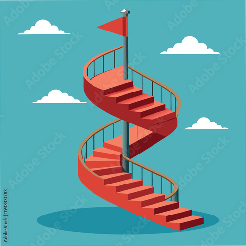red spiral staircase with black railing,
