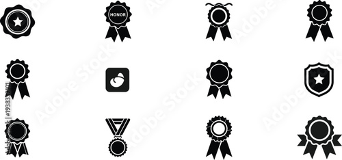 Set of 10 black award icons vector