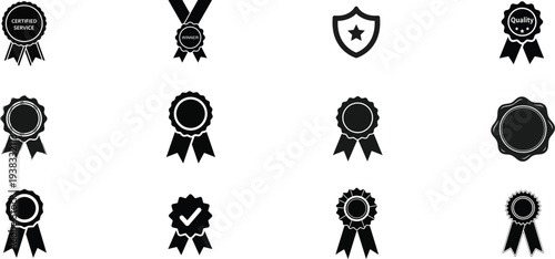 Set of 12 award badges and ribbons vector