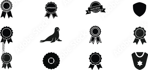 Set of 10 black award icons and badges vector