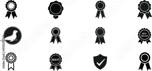 Set of 10 black award icons vector