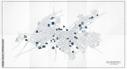City Map with Markers and Symbols.