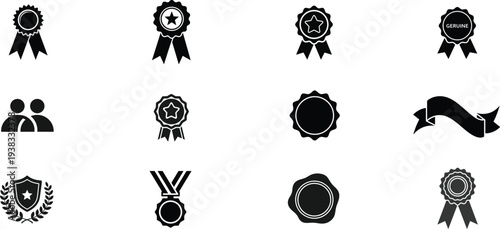 Set of 12 black award icons vector