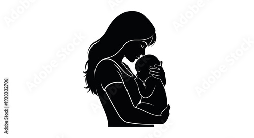 Mother Holding Baby Silhouette - Love and Family Concept