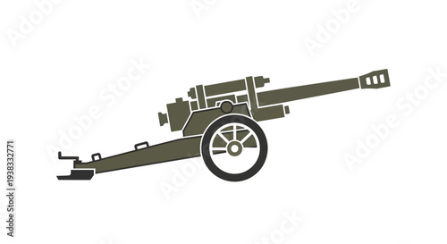 Artillery cannon vector illustration, military weapon, isolated on white background