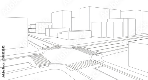 3D Cityscape Wireframe Architecture Model.