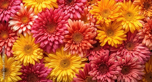 Bright chrysanthemum flowers background with ample copy space for text