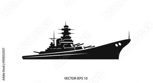 Battleship Silhouette Illustration on White.