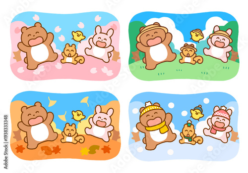 四季を楽しむかわいい動物たちのカットセット｜保育・幼稚園向け