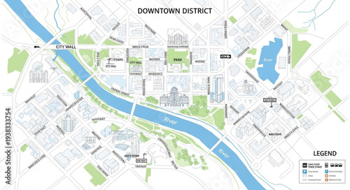 City Map Downtown District Navigation.