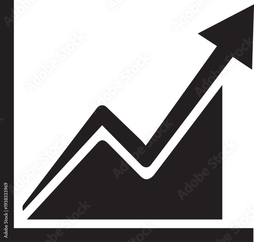 Black vector graph icon with rising arrow