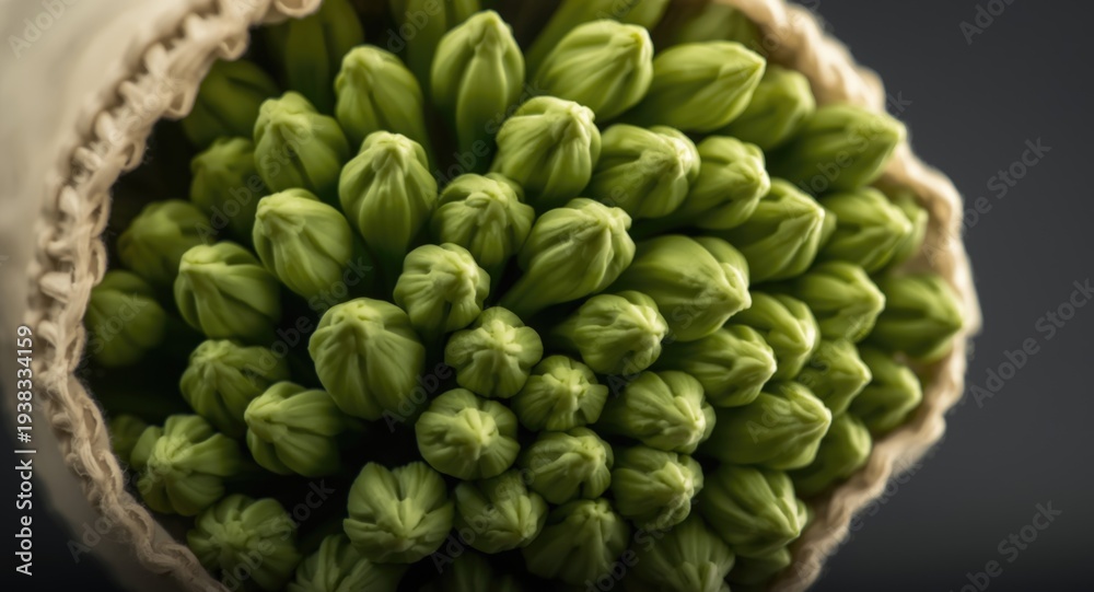 Obraz premium Close up of lily buds tightly gathered in a simple sack