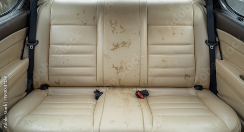 Cream leather car seats with visible scratches and natural aging