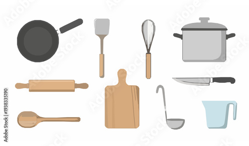 Kitchen utensils collection vector illustration with cooking tools isolated on white background