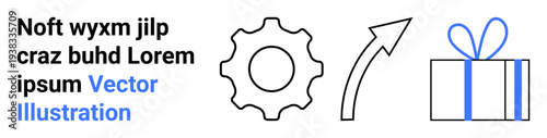 Gear surrounded by an upward arrow and gift box with a bow. Ideal for business development, growth, rewards, productivity, efficiency, process improvement, and innovation. Landing page