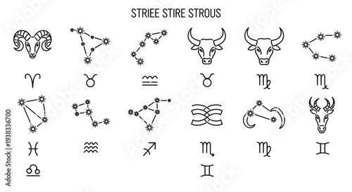 Collection of Zodiac Constellations and Symbols.