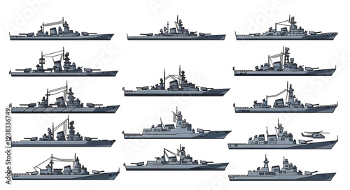 Collection of Naval Warships and Destroyers.
