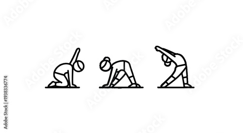 Set of Yoga and Stretching Exercises - Line Art Icons for Fitness and Wellness