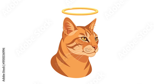 Cat with Halo - Angelic Feline Illustration