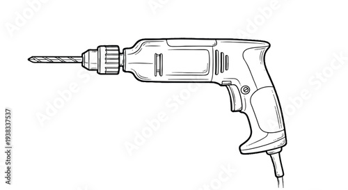 Electric Power Drill Icon - Corded Hand Drill Line Art for DIY and Construction