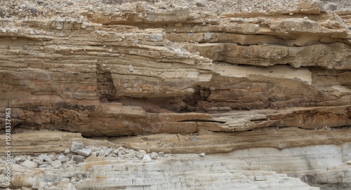 Coastal geology exhibiting stacked layers of limestone sandstone siltstone and mudstone