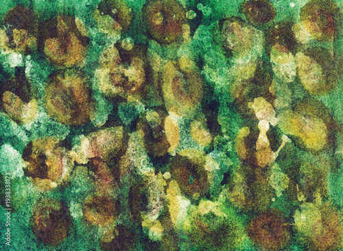 Abstract green and gold organic shapes