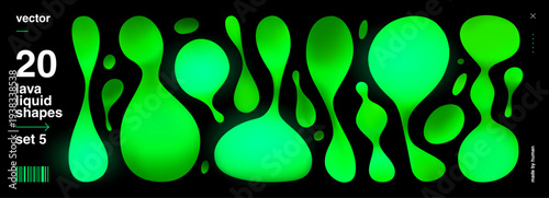 3D Lava Lamp with Green, and Black Liquid in A Set of Spheres against A Dark Background. Abstract Fluid Shapes and Colorful Metaballs with A Smooth Gradient for A Futuristic or Organic