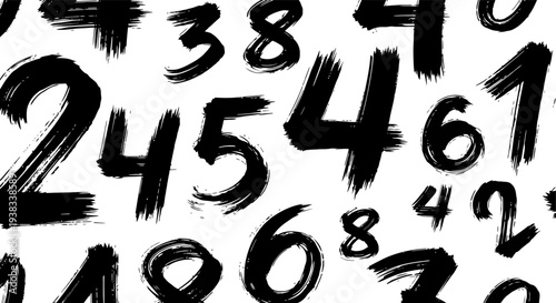 Abstract Pattern of Black Hand-Drawn Numbers on White Background.