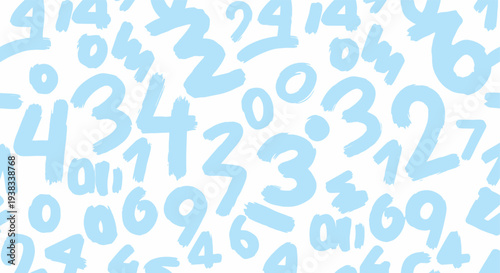 Scattered Light Blue Numbers on White Background Pattern.