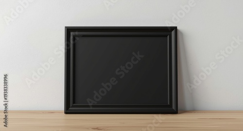 Black diploma frame mockup placed horizontally on minimal table surface for virtual office backdrop