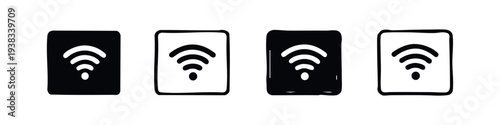 Hand Drawn Grunge Style Wi-Fi Wireless Connection Signal Icons Set on Card Background