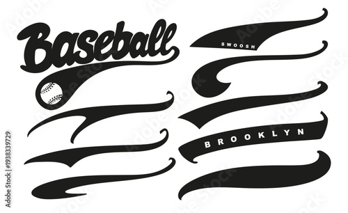Bild auf Leinwand Retro Baseball Script Lettering with Ribbon Banner and Underline Swoosh Vector